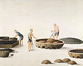 Making cast iron pans,19th-century China