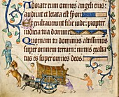 Medieval harvest cart,Luttrell Psalter