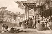 Dyeing and winding silk in China,1840s