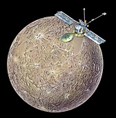 Mariner spacecraft and Mercury,artwork