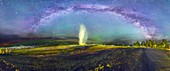 Milky Way over Old Faithful geyser,USA