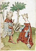 King and queen playing chess