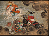Mounted soldiers fighting demons