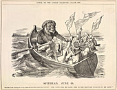A lion rowing a boat