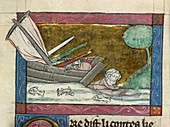 A man escaping from a shipwreck