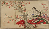 A Japanese court lady admiring plum bloss