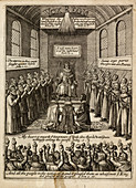 Engraving of a king enthroned