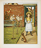 Girl in the garden with dog