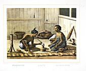 Two Indonesian people smoking opium