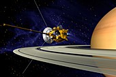 Cassini orbiter at Saturn,artwork