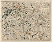 Map showing Surrey and Kent