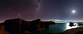 Milky Way and Moon over reservoir