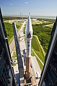 Atlas V rocket on launch pad