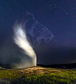 Old Faithful geyser and Ursa Major stars
