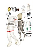 Parts of a spacesuit disassembled