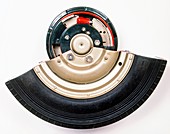 Cross-section of wheel showing drum brake