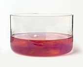 Sodium metal in glass bowl of red Litmus