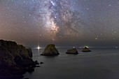 Milky Way over coastal rocks