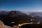 Italian Dolomites,valley lights at night