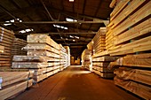 Stacks of timber planks in large timber s