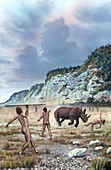 Homo heidelbergensis hunting,artwork