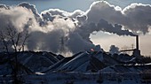 Smoke rising from a steel mill