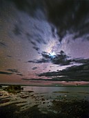 Night sky over lake