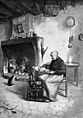Spinning wool,19th century artwork