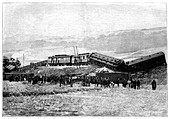 Derailed train,19th century
