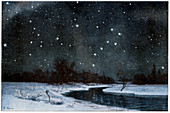 Stars over snow field,historical artwork