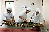 Skinning a crocodile