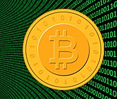 Bitcoin and binary code,conceptual image