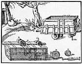 16th Century mine cart,illustration