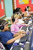Primary school computer lesson,USA