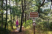 Tick warning sign on hiking trail