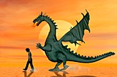Boy with pet dragon,illustration