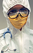 Doctor in biohazard suit