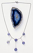 Blue agate brooch and necklace