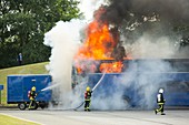 Fire fighters tackle a coach blaze
