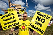A protest banner against fracking