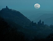 Moon over Drachenfels castles,Germany