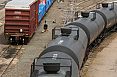 Oil tankers at a rail yard