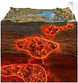 Yellowstone magma chambers,illustration