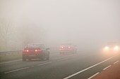 Cars driving in misty conditions