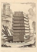 Siege tower,18th century illustration