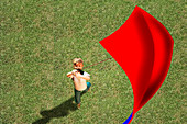 Boy flying a kite,illustration