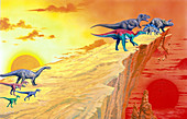 Carnivorous dinosaurs hunting herbivores