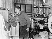 Antarctic explorer shaving,1911