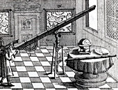 Observers using a refracting telescope