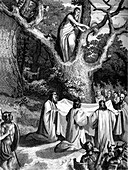 Druids worshipping,19th C illustration